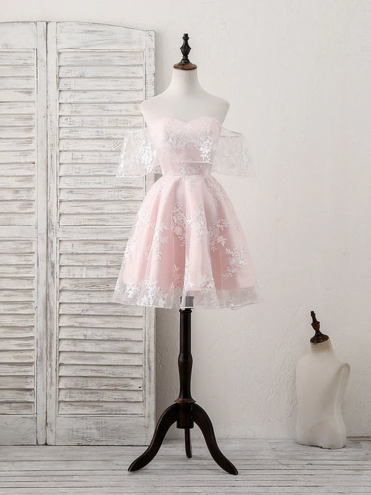 DingJiDress Short Prom Dress A-Line Sweetheart Lace Off-Shoulder Cute Best Selling Homecoming Dress