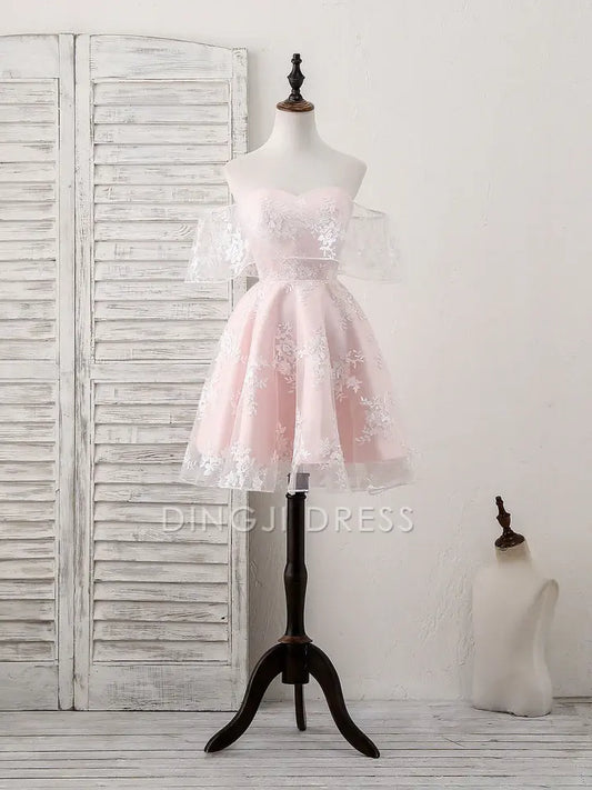 DingJiDress Short Prom Dress A-Line Sweetheart Lace Off-Shoulder Cute Best Selling Homecoming Dress