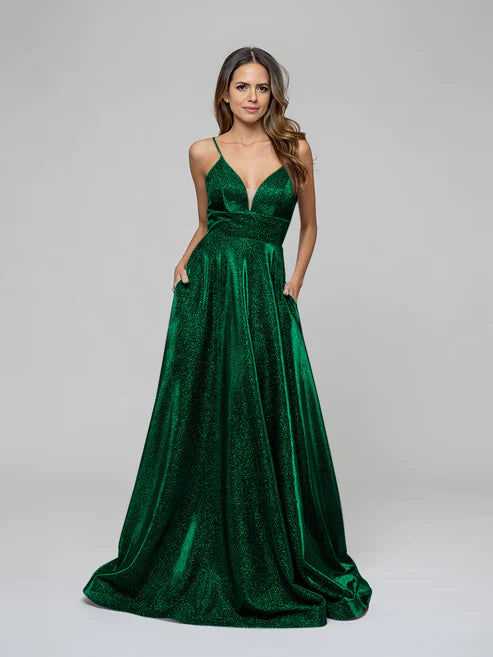 DingJiDress A Line Lace-up Spaghetti Straps Metallic Glitter Prom Dresses