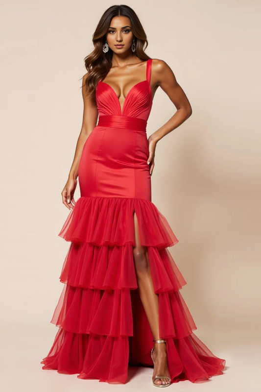 DingJiDress High Quality Dress Exquisite Mermaid Sheath V-Neck Tiered With Ruffles Fashion Long Prom Dress