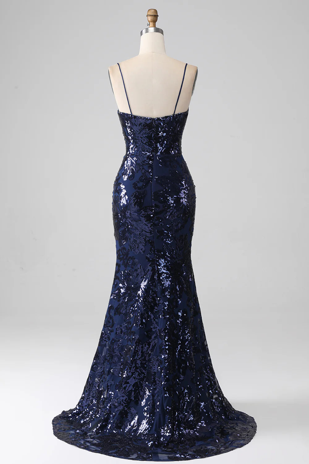 DingJiDress Shimmering Sequin Mermaid Spaghetti Strap Prom Dress with Slit