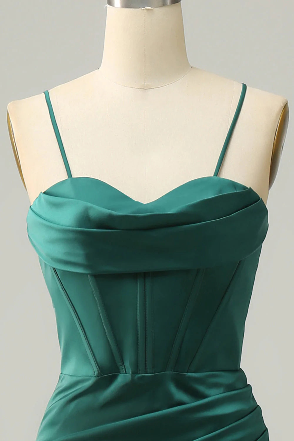 DingJiDress Dark Green Spaghetti Straps Mermaid Prom Dress