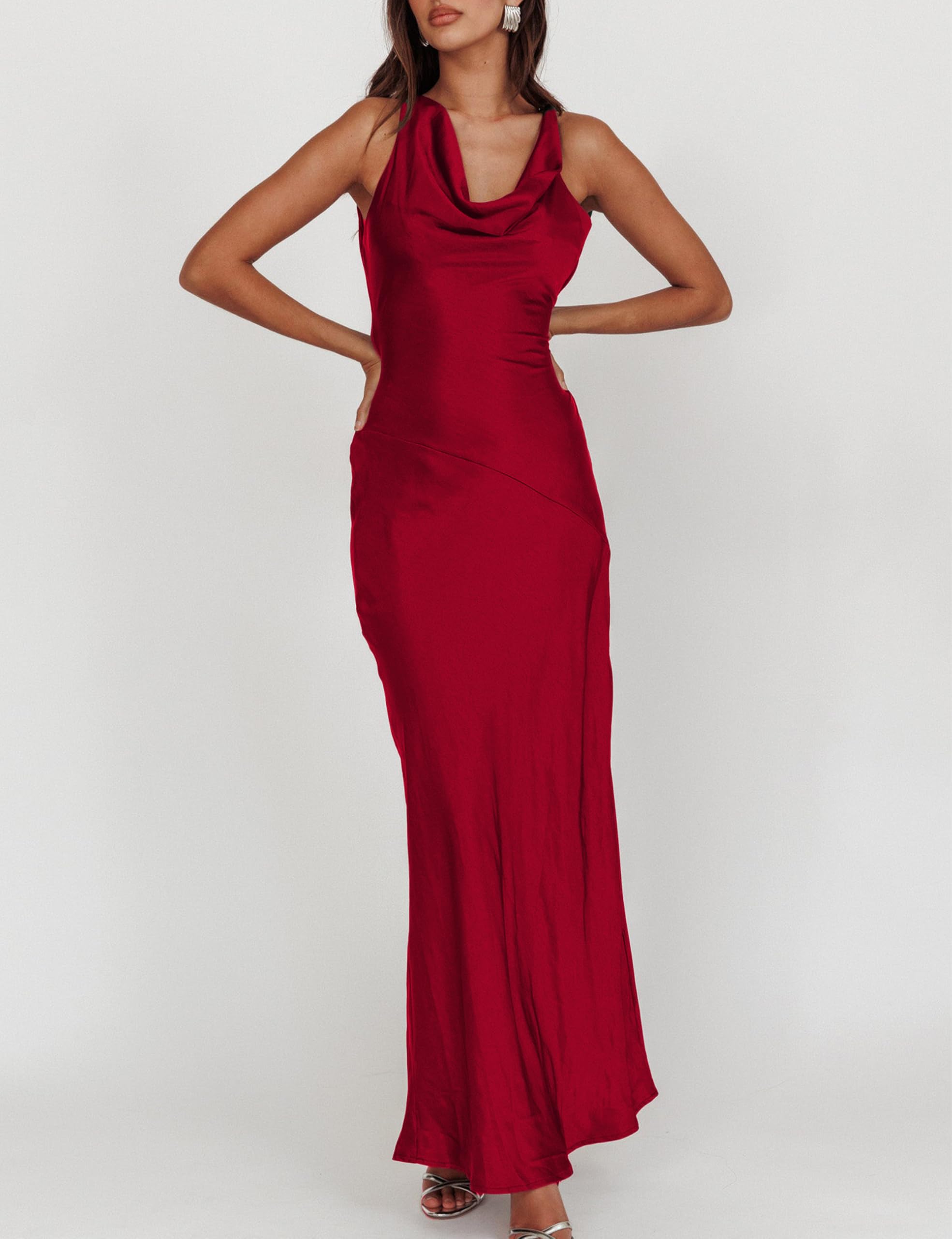 DingJiDress Bridesmaid Dresses Cowl Neck Sleeveless Backless Open Back Tie Back Formal Wear Dresses