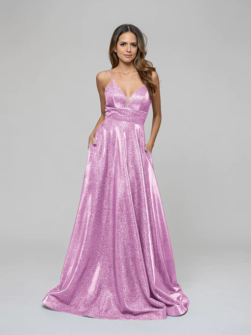 DingJiDress A Line Lace-up Spaghetti Straps Metallic Glitter Prom Dresses