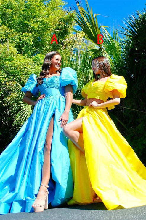 DingJiDress A-Line Prom Dresses Yellow Two Piece Sweetheart Evening Dress