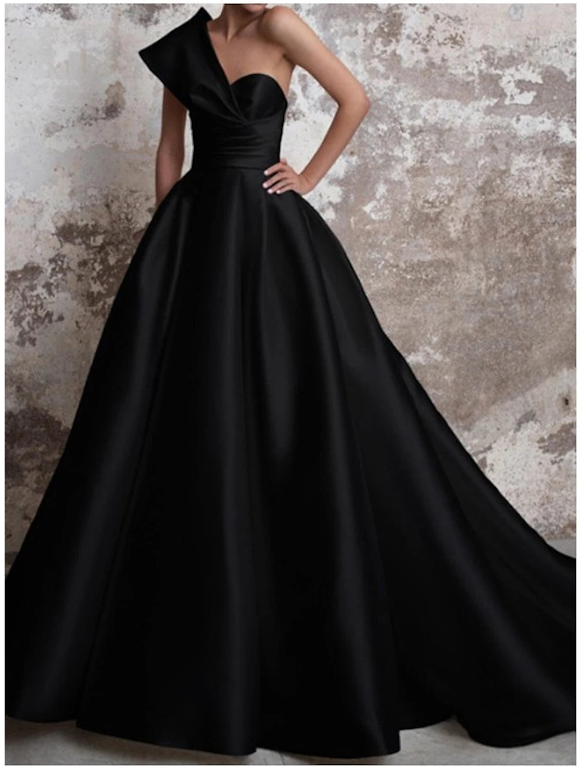 A-Line Evening Gown Party Dress Party Wear Church Court Train Sleeveless One Shoulder Italy Satin Backless with Ruched