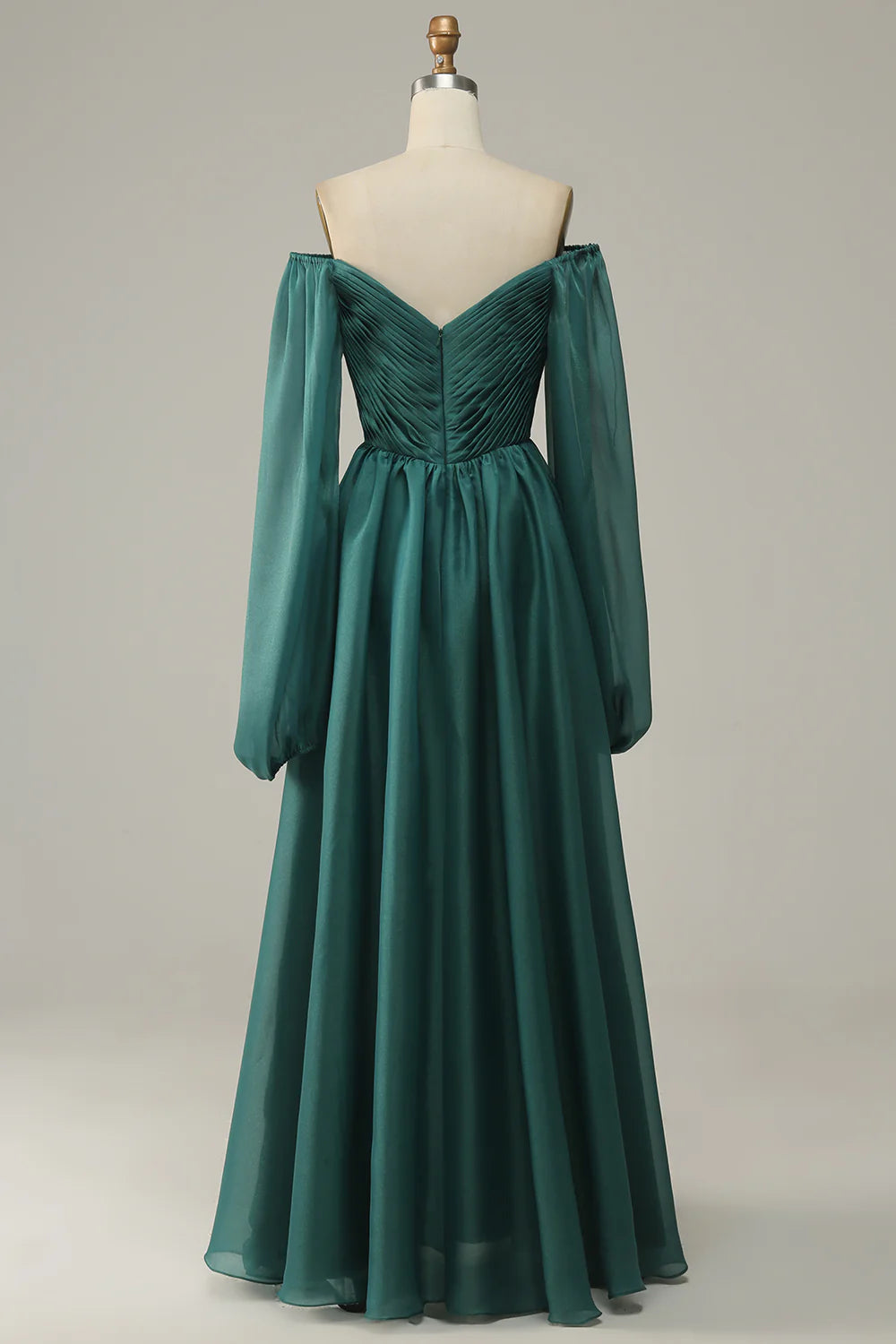 DingJiDress Off Shoulder Long Sleeves Prom Dress with Ruffles