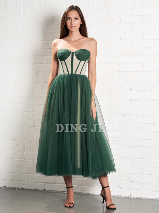 DingJiDress Evening Dress Sweetheart Strapless Puffy Midi Tulle Dress Romantic Atmosphere Formal Women's Dresses Wedding Guest Dresses