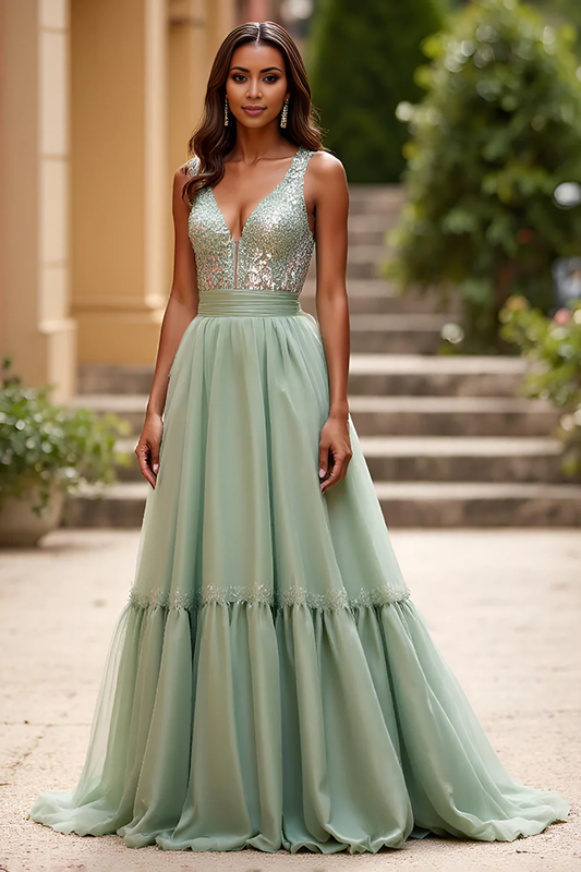 DingJiDress High Quality Dress Exquisite A Line V-Neck Ruched Fashion Long Prom Dress