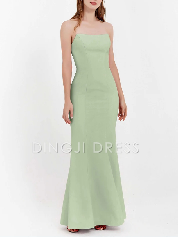 DingJiDress Evening Dress Elegant Mermaid Strapless Chiffon Straight Across Bodycon Long Simple Formal Dress