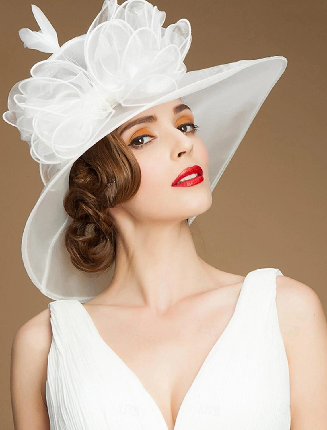 DingJiDress Fascinators Hats Silk Floppy Hat Sun Hat Wedding Tea Party Elegant Wedding With Feather Floral Headpiece Headwear Size:M