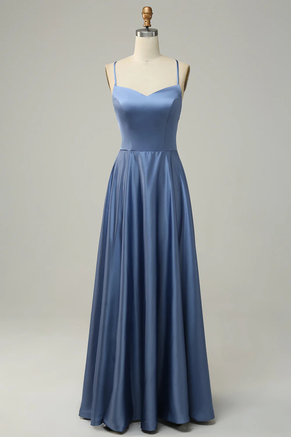 DingJiDress Grey Blue Halter A Line Long Bridesmaid Dress