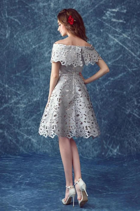 DingJiDress Short Prom Dress Elegant A Line Off Shoulder Retro Lace Fashion Homecoming Dress