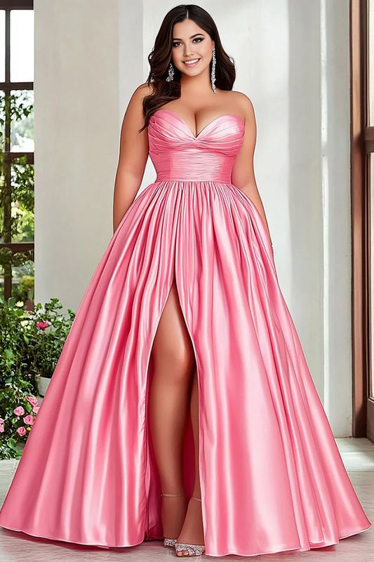DingJiDress High Quality Dress Elegant A Line Sweetheart Pleated Strapless Plus Size With Slit Prom Dress