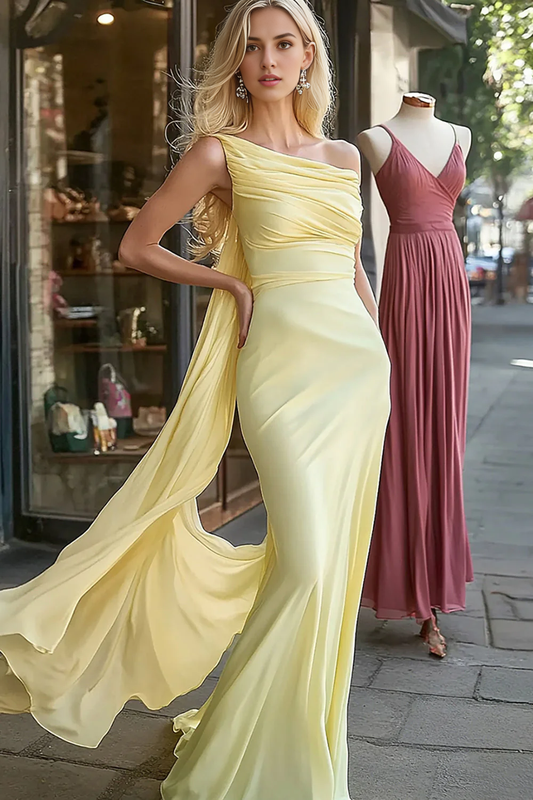 DingJiDress High Quality Dress Mermaid Chiffon One Shoulder Pleated With Sash Fashion Long Prom Dress