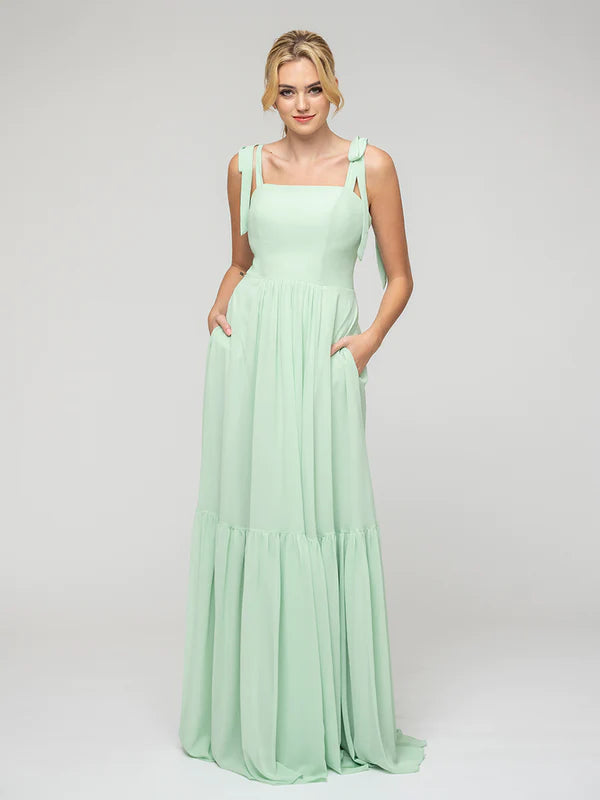Tied Strap Tiered Smock Open Back Chiffon Bridesmaid Dresses