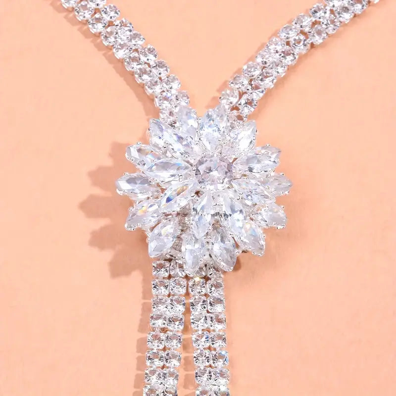 DingJi 3-Piece Bridal Jewelry Set, Elegant CZ Flower Design, Luxury Wedding Necklace And Earrings Set, Luxury Style, Fashion Accessories For Bridal & Special Occasions Gifts For Eid