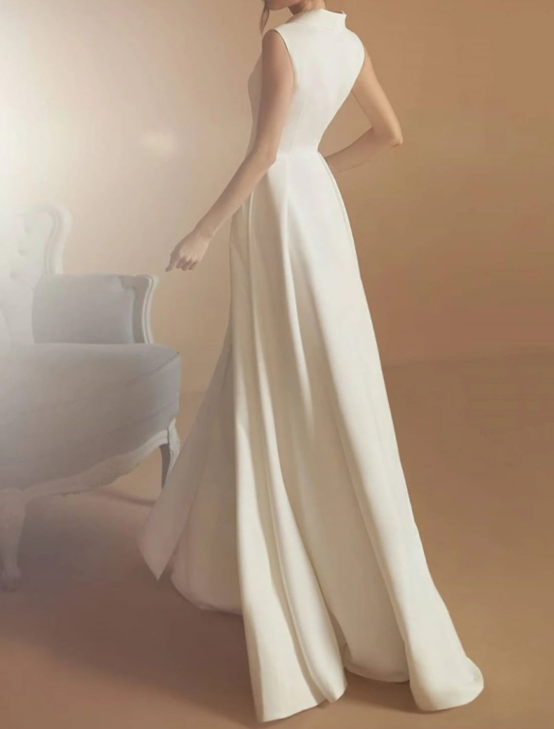 DingJiDress Hall Casual Wedding Dresses A-Line V Neck Sleeveless Floor Length Satin Bridal Gowns With Split