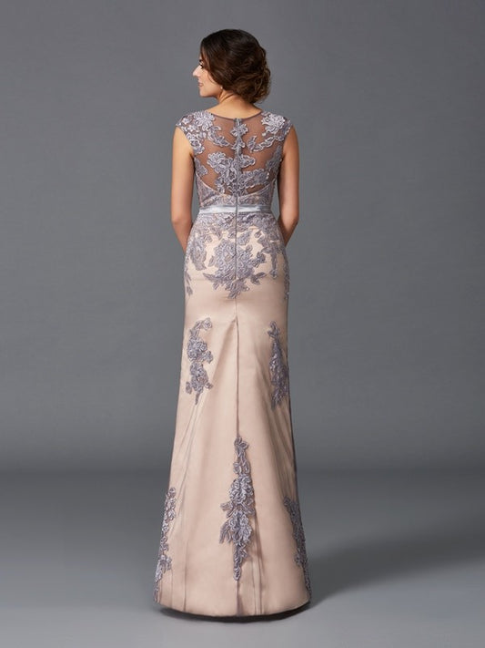 Sheath/Column Straps Applique Sleeveless Long Satin Dresses Mother of the Bride Dresses