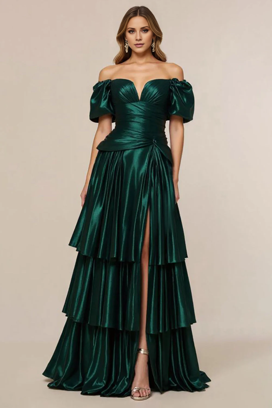 DingJiDress High Quality Dress A Line Sweetheart Off The Shoulder Pleated Tiers Fashion With Slit Long Prom Dress