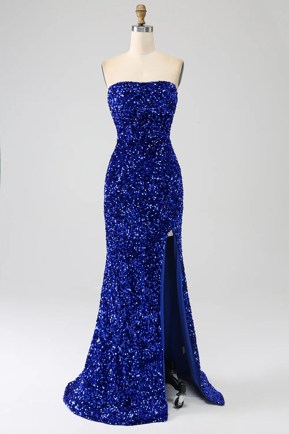 DingJiDress Red Strapless Sequins Long Mermaid Prom Dress With Slit