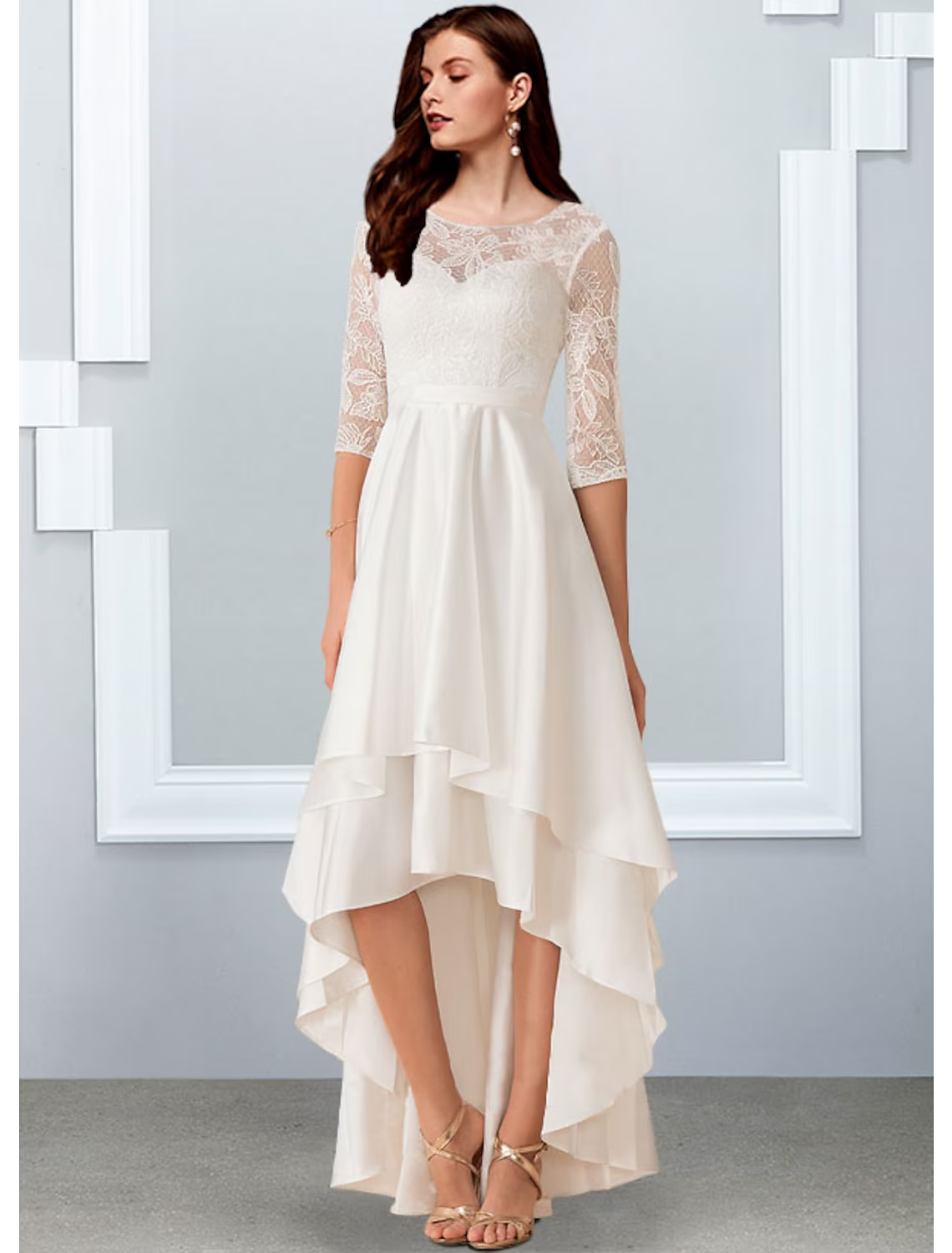 Bachelorette Party Little White Dresses Wedding Dresses Asymmetrical A-Line Half Sleeve Chiffon With Cascading Ruffles