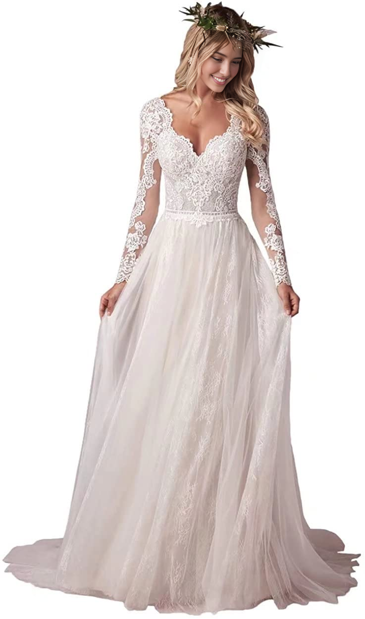 DingJiDress Wedding Dress Mermaid Lace Beach Bridal Dress Long Sleeves Formal Women's Dresses