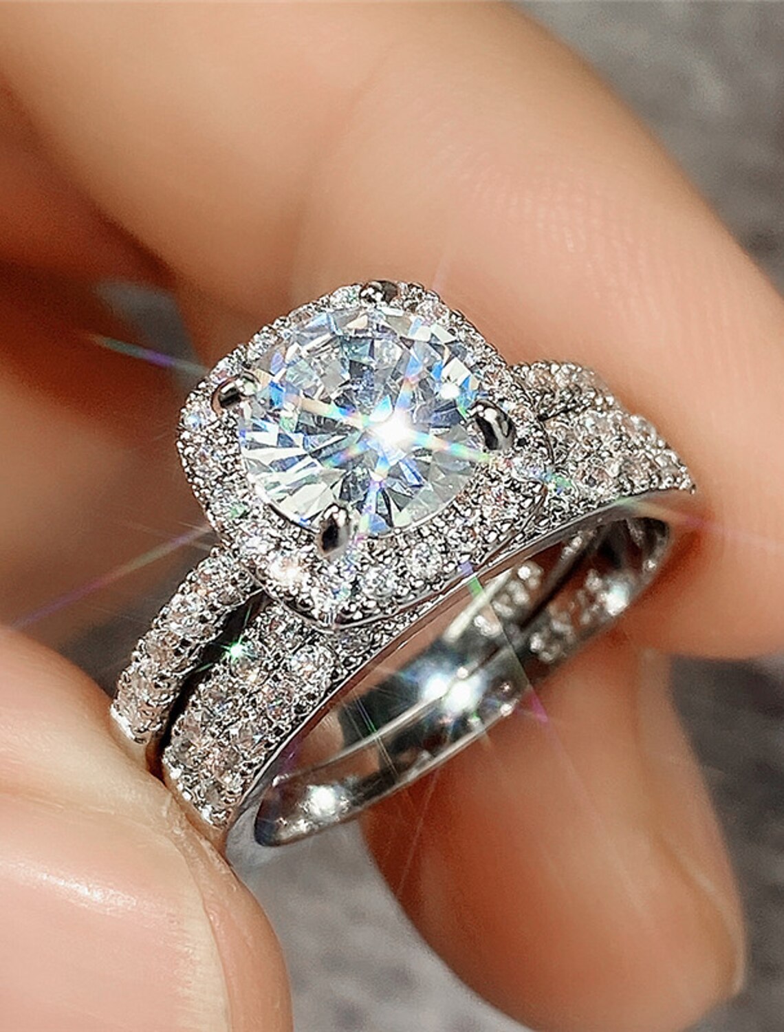 DingJiDress Ring Wedding Classic Platinum Gold Copper Precious Fashion Simple 2pcs Zircon