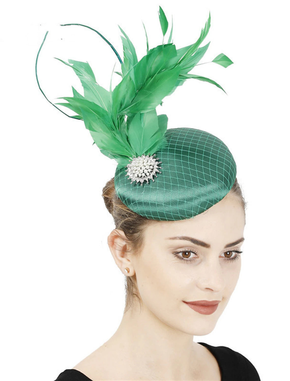 DingJiDress Fascinators Sinamay Wedding Tea Party Kentucky Derby Horse Race Ladies Day Fashion Vintage Wedding With Feather Pearl Headpiece Headwear