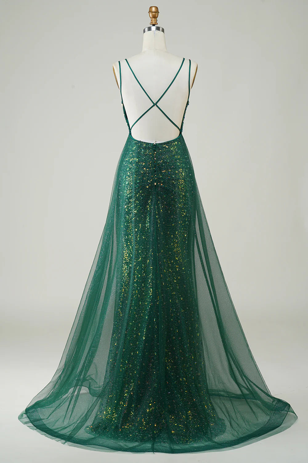DingJiDress Sparkly Dark Green Beaded Long Prom Dress