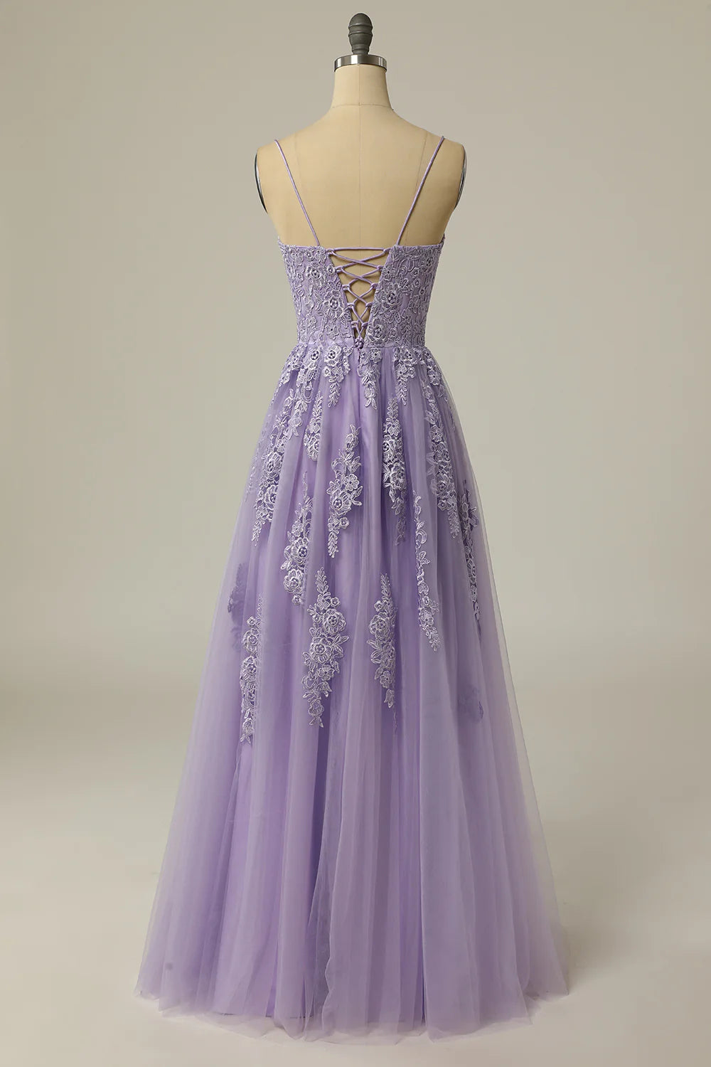 DingJiDress A Line Strapless Light Purple Long Prom Dress with Appliques