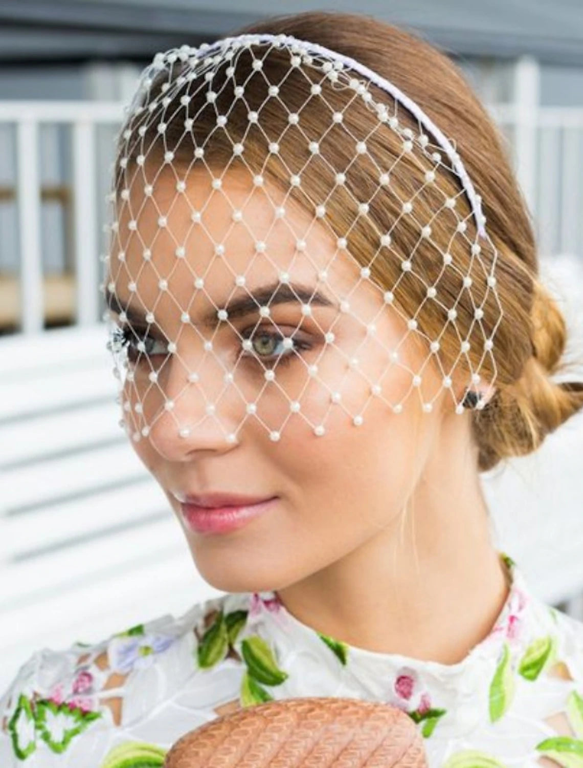 DingJiDress One-tier Simple / Pearls Wedding / Birdcage Veils with Faux Pearl Tulle