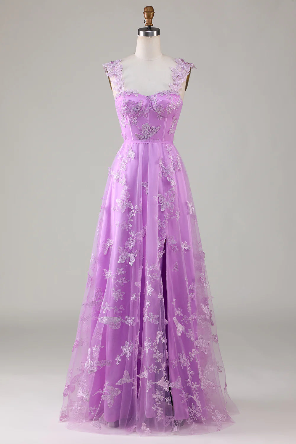 DingJiDress Green Corset Long Tulle Prom Dress with 3D Butterflies