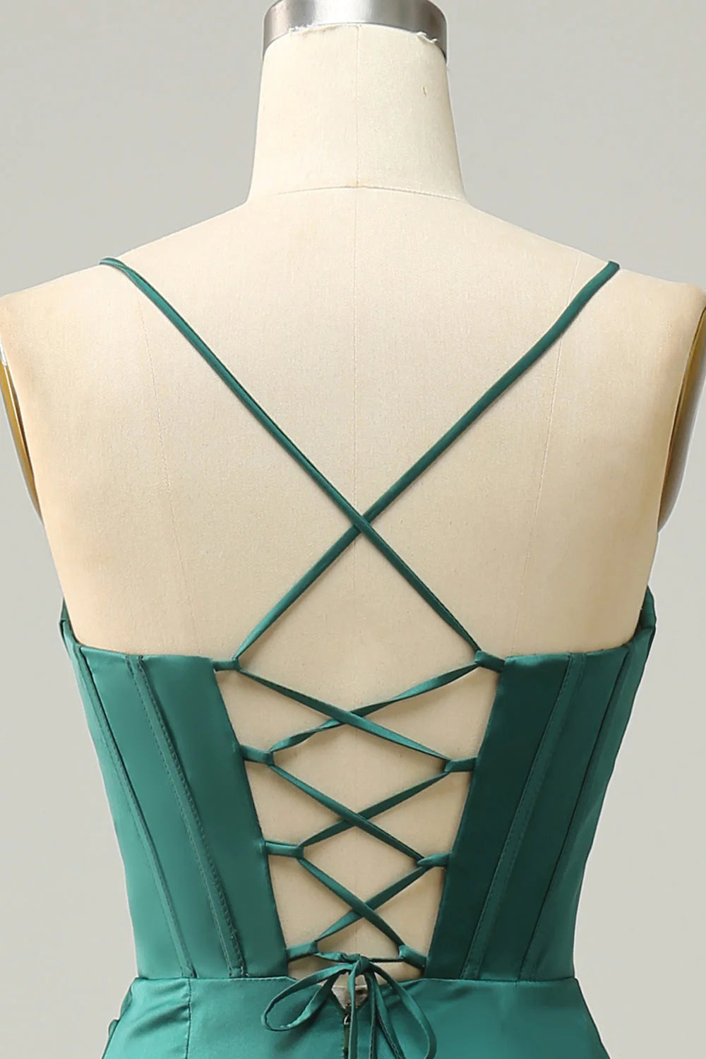 DingJiDress Dark Green Spaghetti Straps Mermaid Prom Dress