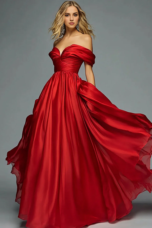 DingJiDress High Quality Dress Satin A Line Sweetheart Off The Shoulder Ruched Exquisite Long Prom Dress