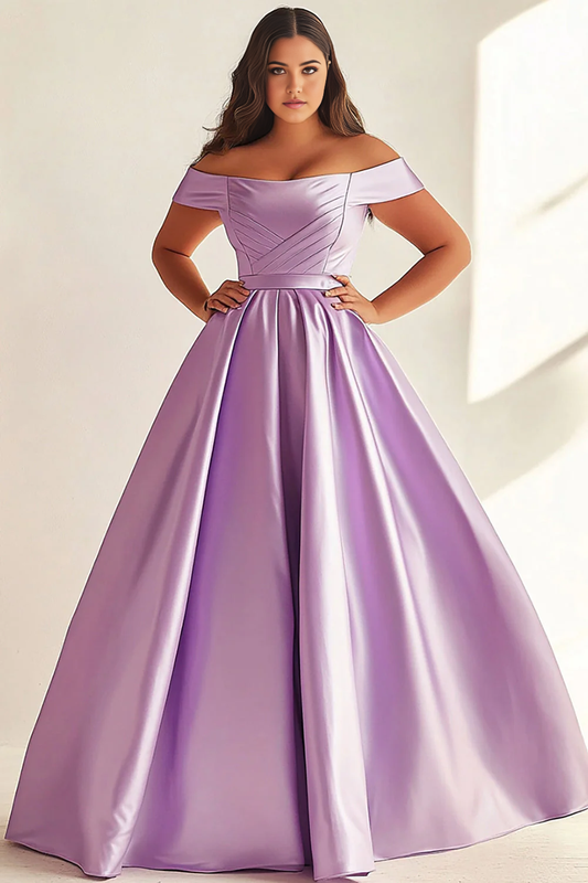 DingJiDress High Quality Dress Simple A Line Off Shoulder Satin Pleated Long Plus Size Elegant Prom Dress