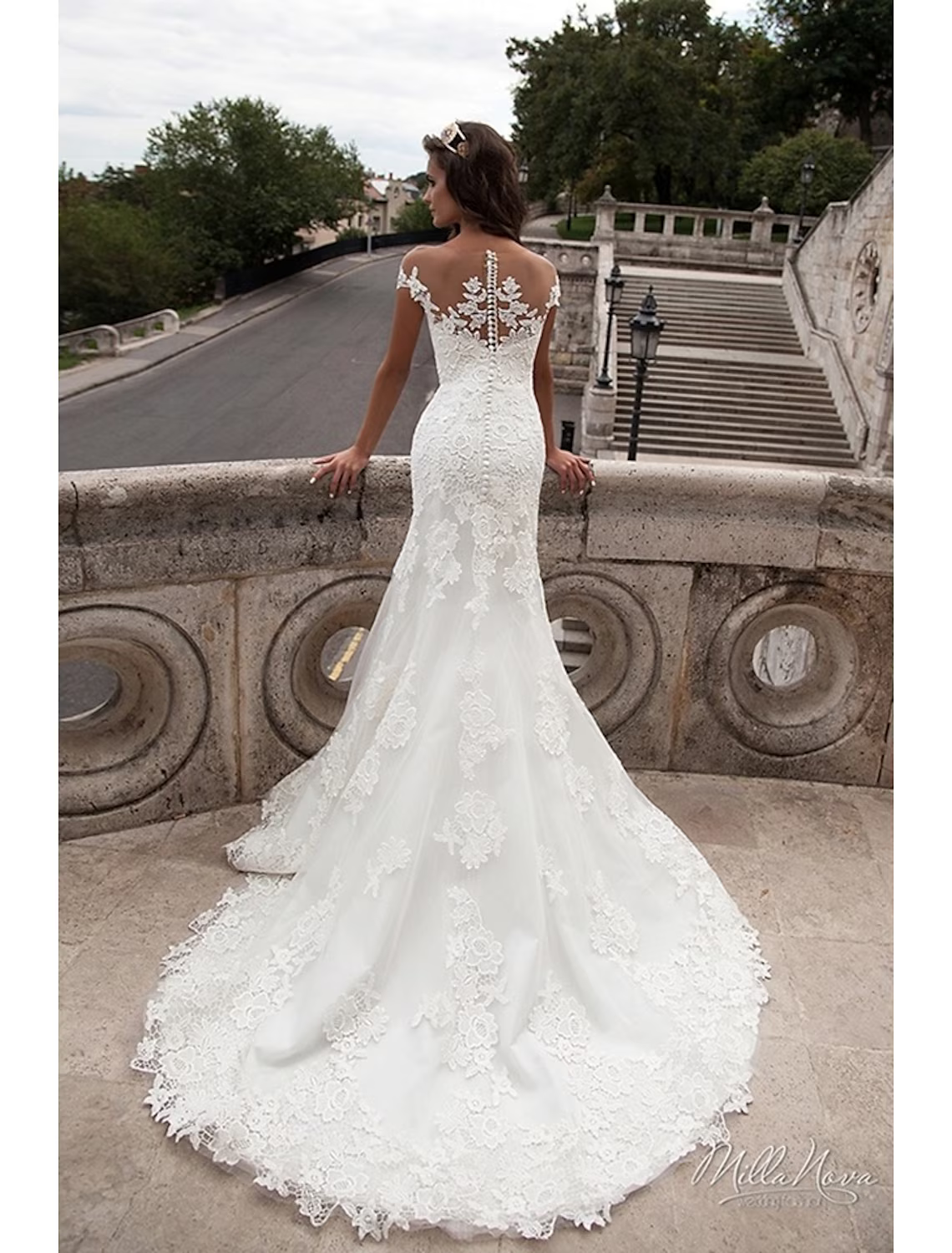 Engagement Open Back Formal Wedding Dresses Court Train Short Sleeve Off Shoulder Lace With Appliques
