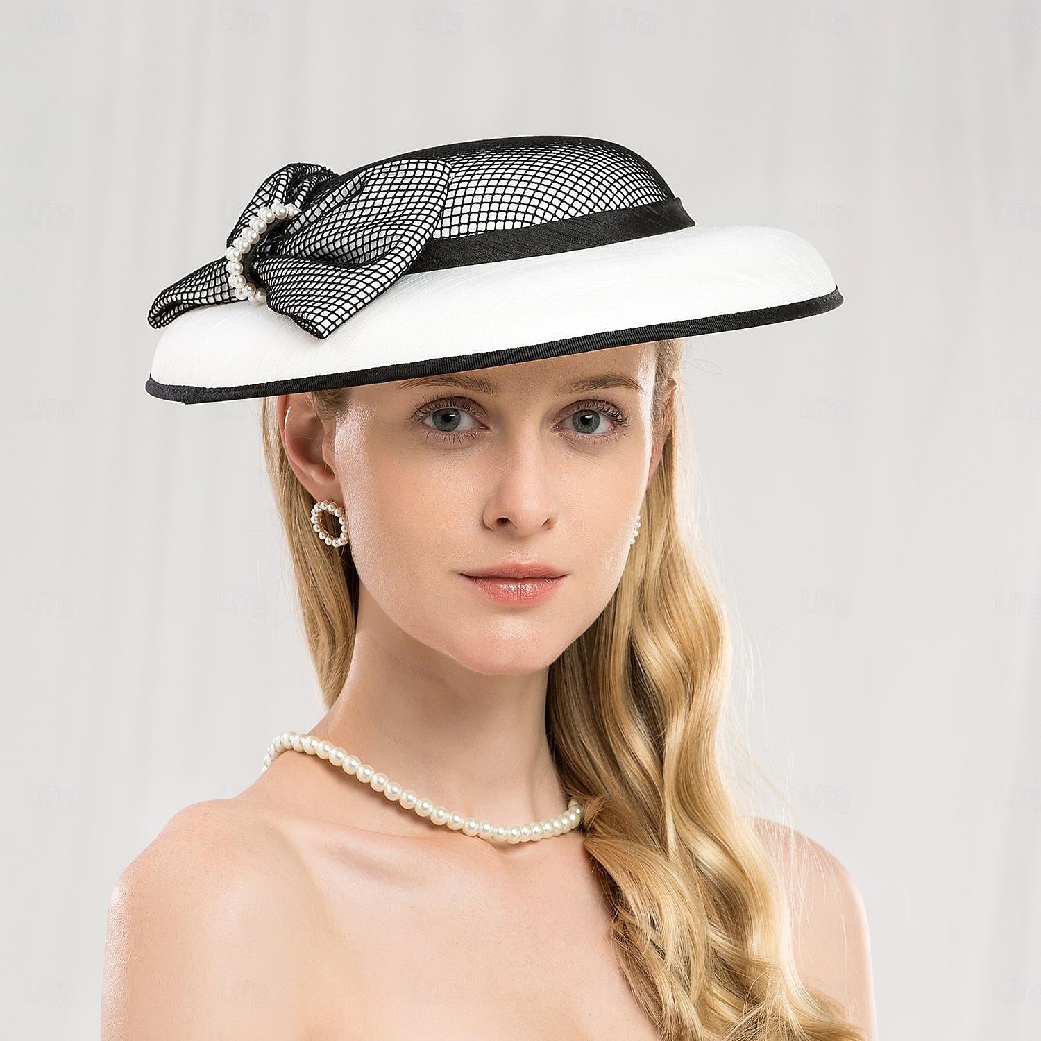 DingJiDress Hats Headwear Sun Hat Hat Wedding Tea Party Elegant Wedding With Bowknot Pearls Headpiece Headwear