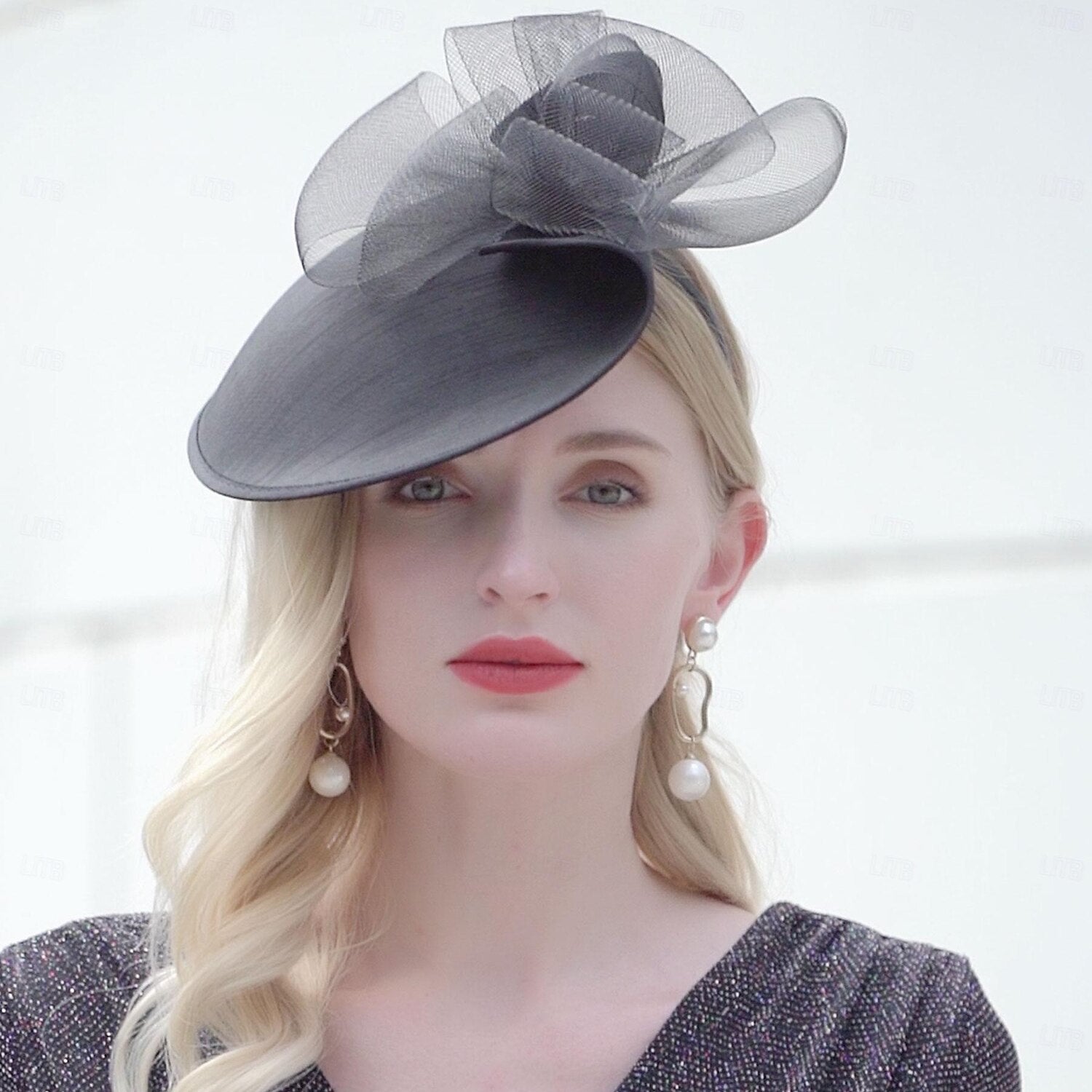 DingJiDress Headbands Hats Headwear Fiber Hat Top Hat Wedding Tea Party Elegant Wedding With Lace Side Tulle Headpiece Headwear