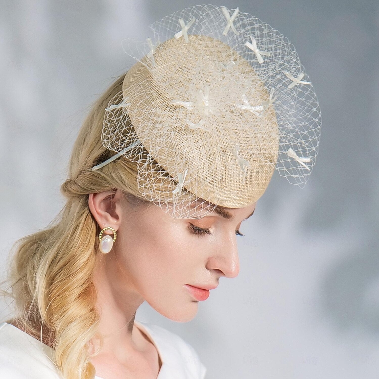 DingJiDress Headbands Hats Sinamay Hat Veil Hat Wedding Tea Party Elegant Wedding With Splicing Tulle Headpiece Headwear