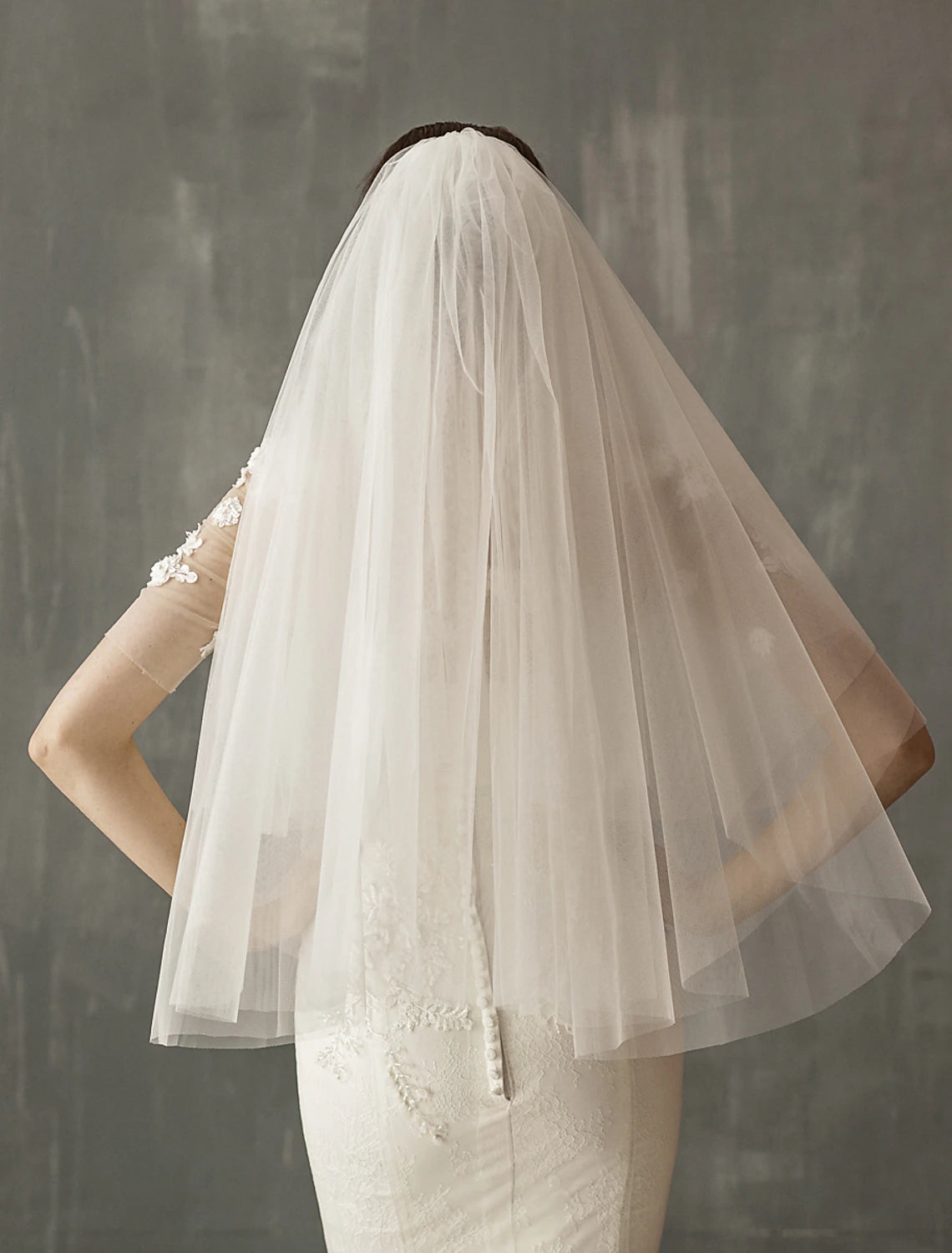 DingJiDress Two-tier Sweet Wedding Veil Elbow Veils with Solid / Veil