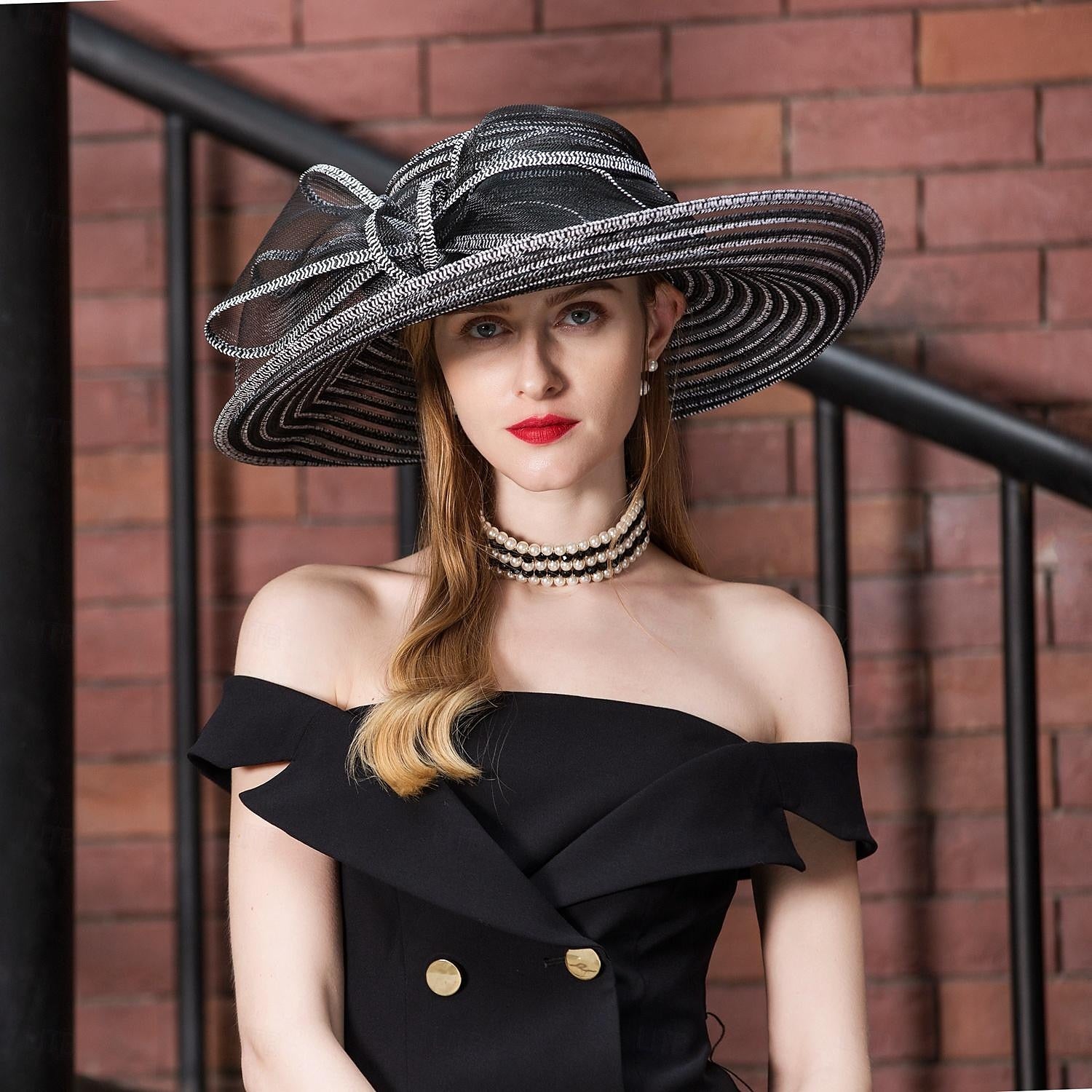 DingJiDress Hats Headwear Hat Sun Hat Wedding Casual Elegant Wedding With Bowknot Headpiece Headwear