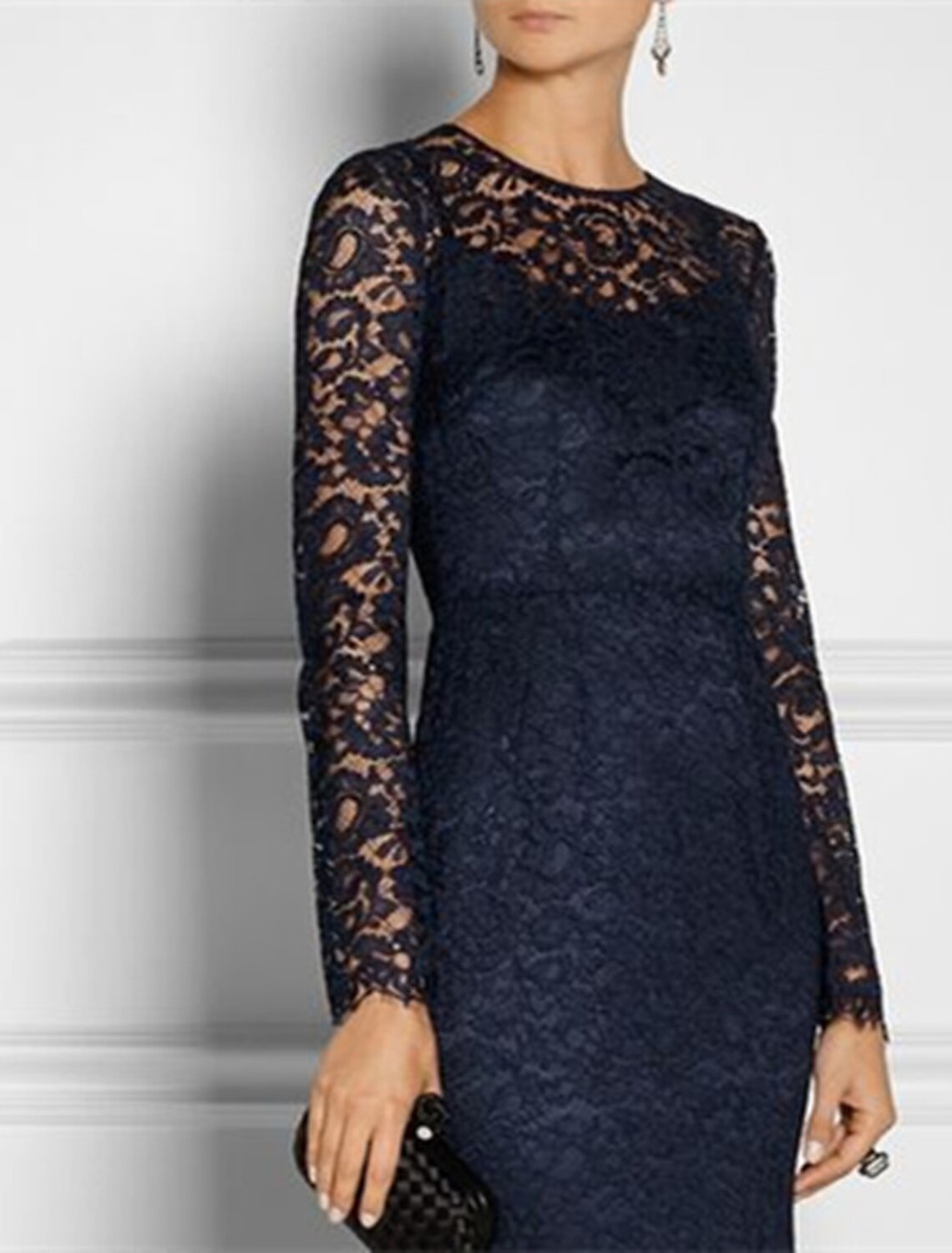 Mermaid / Trumpet Mother of the Bride Dress Wedding Guest Simple Elegant Jewel Neck Floor Length Lace Long Sleeve No with Appliques