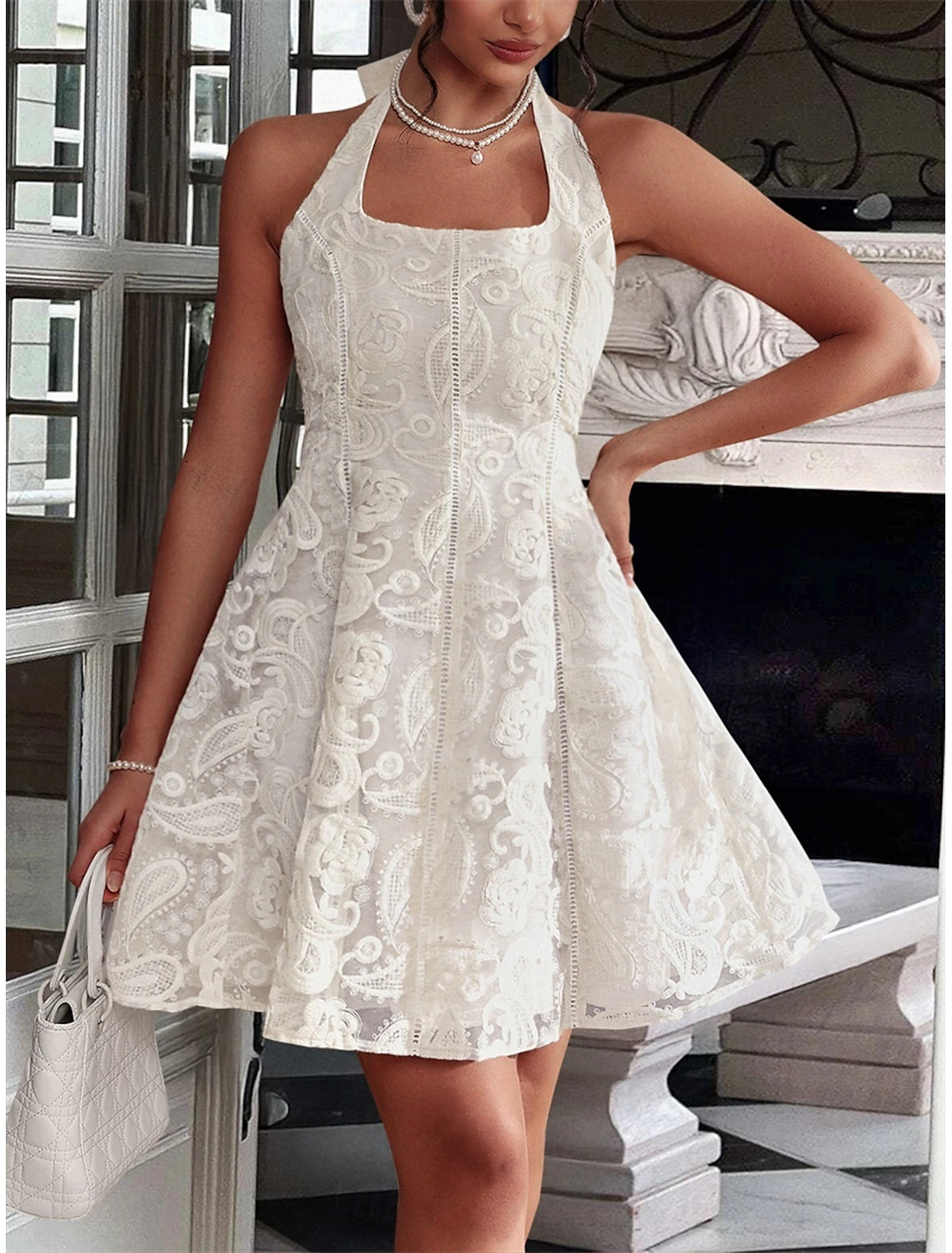 DingJiDress Hot Sale Short Prom Dress A-Line Elegant Formal Sleeveless Halter Neck Lace Backless Fashion New Homecoming Dress