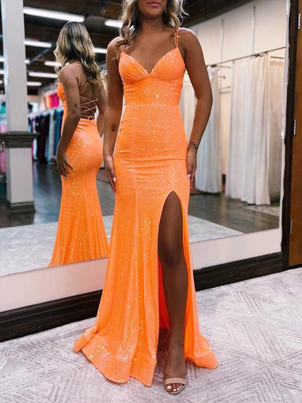 DingJiDress Evening Dress Sparkly Sequins Mermaid Cultivate oneself Long Prom Dress Side Fork Backless Sweep Train Formal Women's Dresses Wedding Guest Dresses