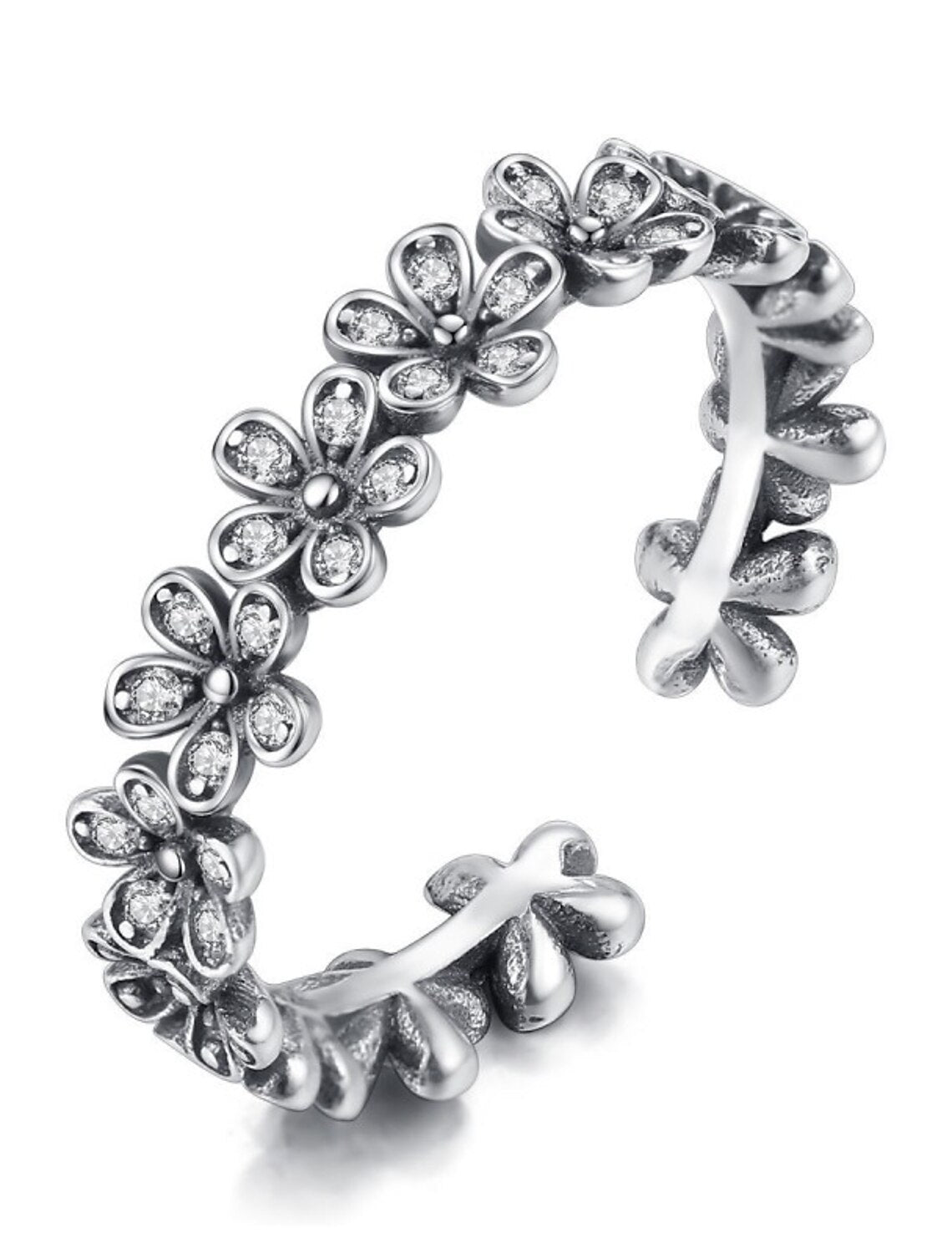 DingJiDress Open Ring Party Silver S925 Sterling Silver Shape Vintage Simple 1PC Zircon