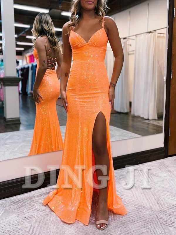 DingJiDress Evening Dress Sparkly Sequins Mermaid Cultivate oneself Long Prom Dress Side Fork Backless Sweep Train Formal Women's Dresses Wedding Guest Dresses