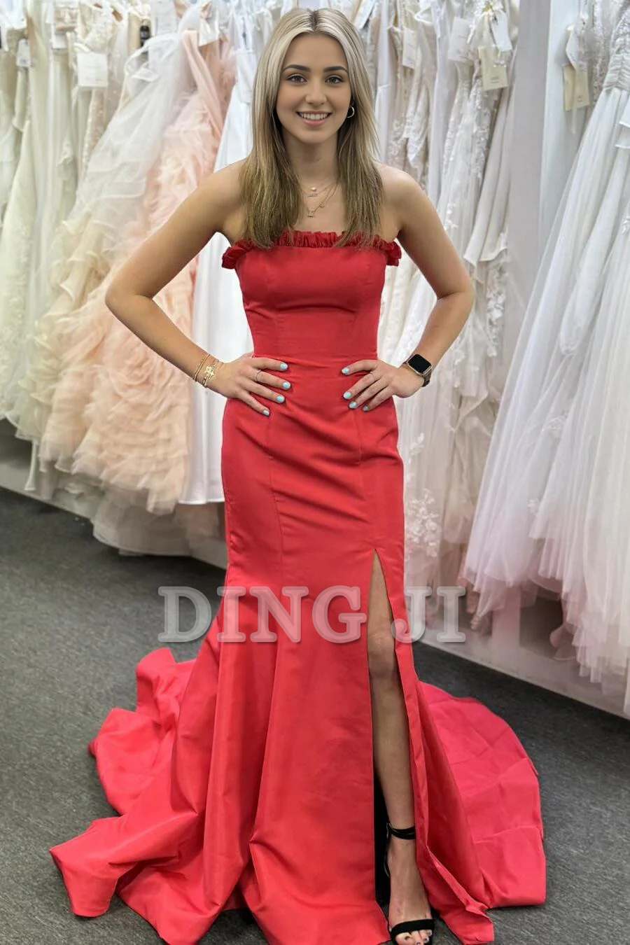 DingJiDress Evening Dress Strapless Ruffle Mermaid Cultivate oneself Side Fork Long Prom Dress Elegant Dignified Formal Women's Dresses Wedding Guest Dresses
