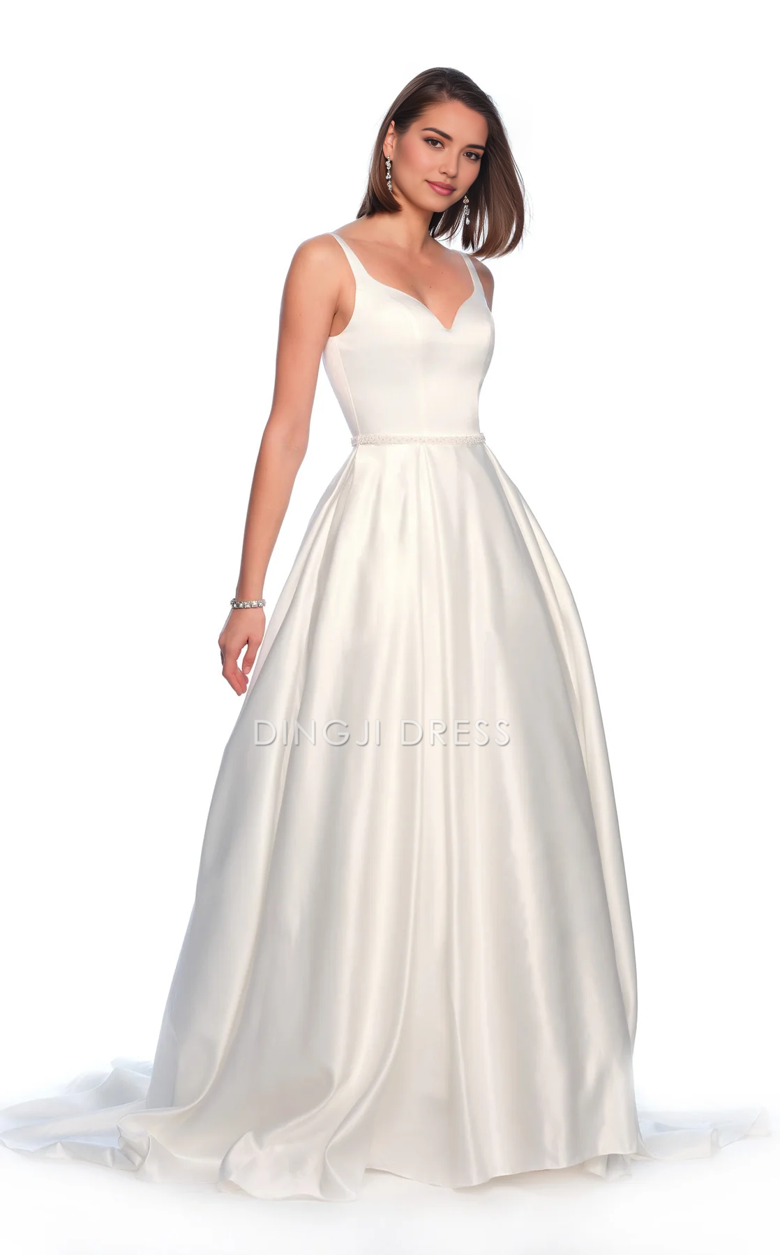 DingJiDress Hot Sale Wedding Dress Elegant A Line V Neck Spaghetti Strap Backless Floor-length High Quality Formal Wear Dresses