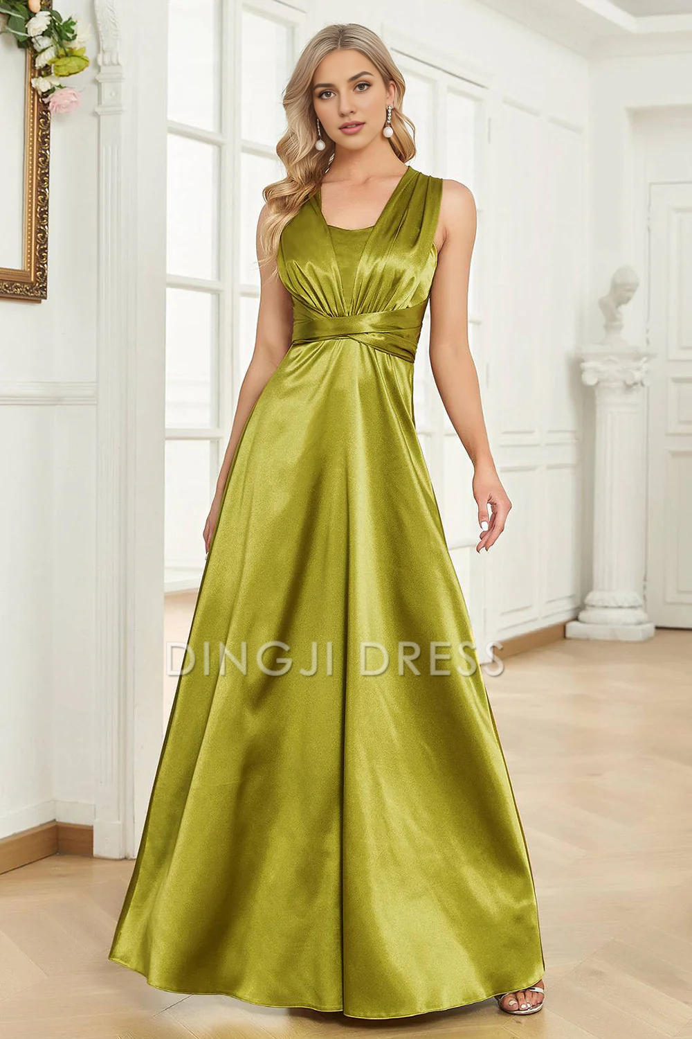 DingJiDress High Quality Dress Evening Dress Elegant A Line Halter Pleated Sleeveless Long Prom Dress